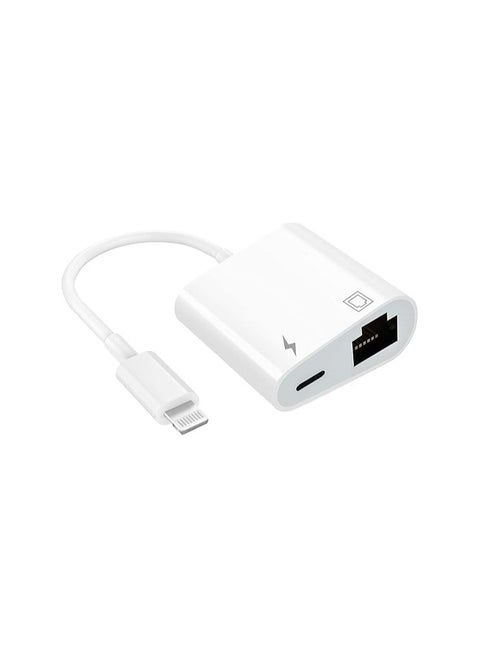 Lightning to Ethernet Adapter – 2-in-1 RJ45 Network Adapter with Charging Port – Plug & Play – Compatible with iPhone/iPad – 100Mbps Support