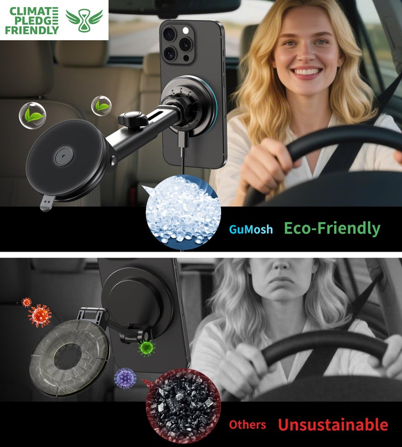GuMosh for MagSafe Car Mount Charger Dash/Windshield/Vent Wireless Car Charger with [LED Light], Strong Magnetic Phone Holder for Car for iPhone 17 16 15 14 13 12 Series, Fit MagSafe Accessories - Image 5