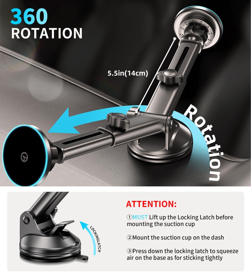 GuMosh for MagSafe Car Mount Charger Dash/Windshield/Vent Wireless Car Charger with [LED Light], Strong Magnetic Phone Holder for Car for iPhone 17 16 15 14 13 12 Series, Fit MagSafe Accessories - Image 4
