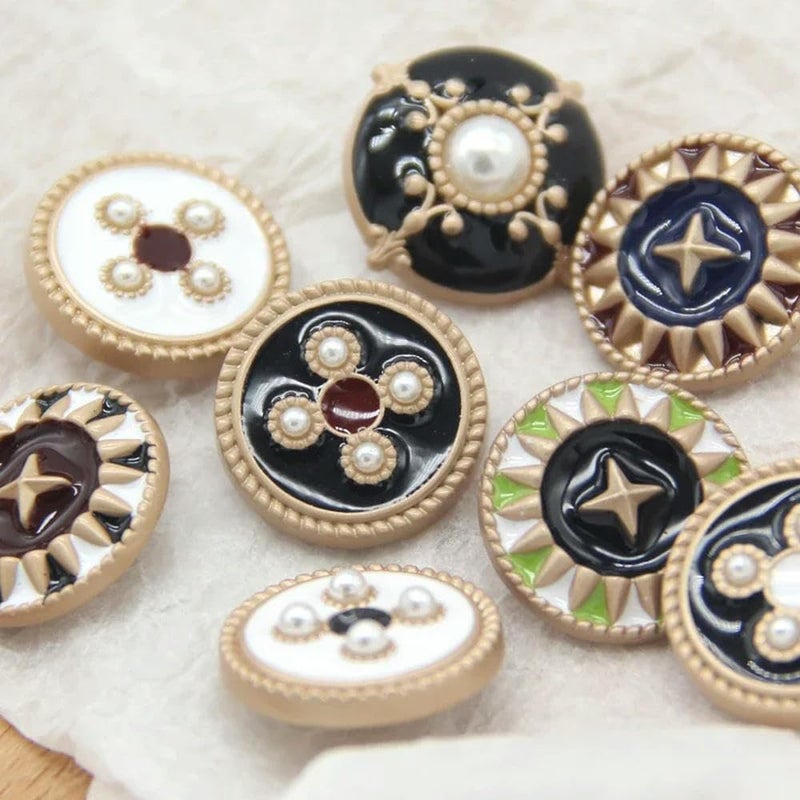 Buttons,Metal Buttons, Buttons 6/10/12pcs 18~30mm Large Vintage Colorful Gold Metal Shank Pearl for Clothes Women Coat Decorative Handmade DIY Sewing Accessories(Black Red,23mm 10pcs) - Image 2