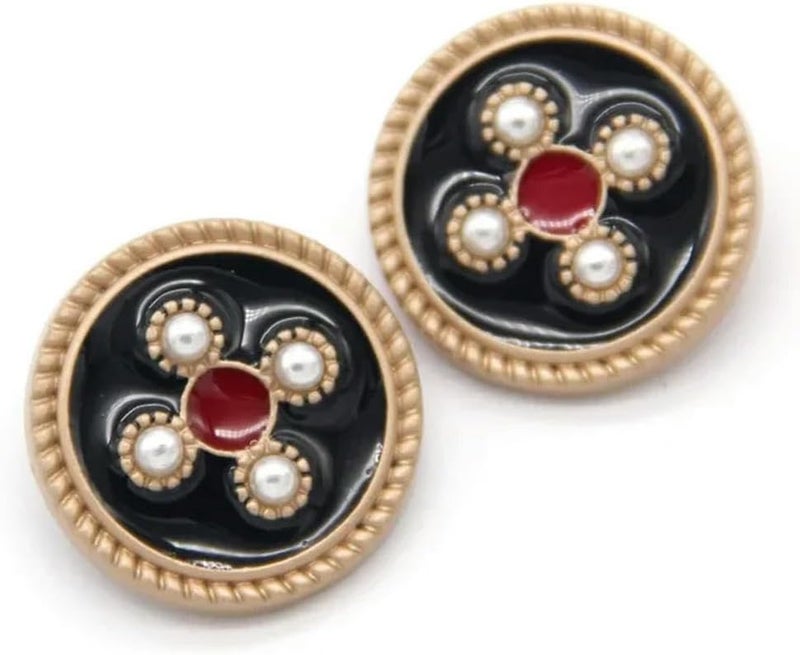 Buttons,Metal Buttons, Buttons 6/10/12pcs 18~30mm Large Vintage Colorful Gold Metal Shank Pearl for Clothes Women Coat Decorative Handmade DIY Sewing Accessories(Black Red,23mm 10pcs) - Image 1