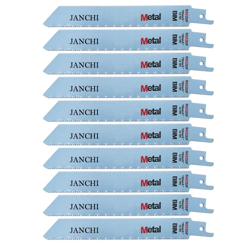 Jianchi 6-Inch 14TPI Heavy Duty Metal Cutting Reciprocating Saw Blades, Top Material Bi-Metal Demolition Reciprocating Saw Blades for Thick Metal Fast Straight Cutting, Solid Pipes, Profiles 10-Pack - Image 1