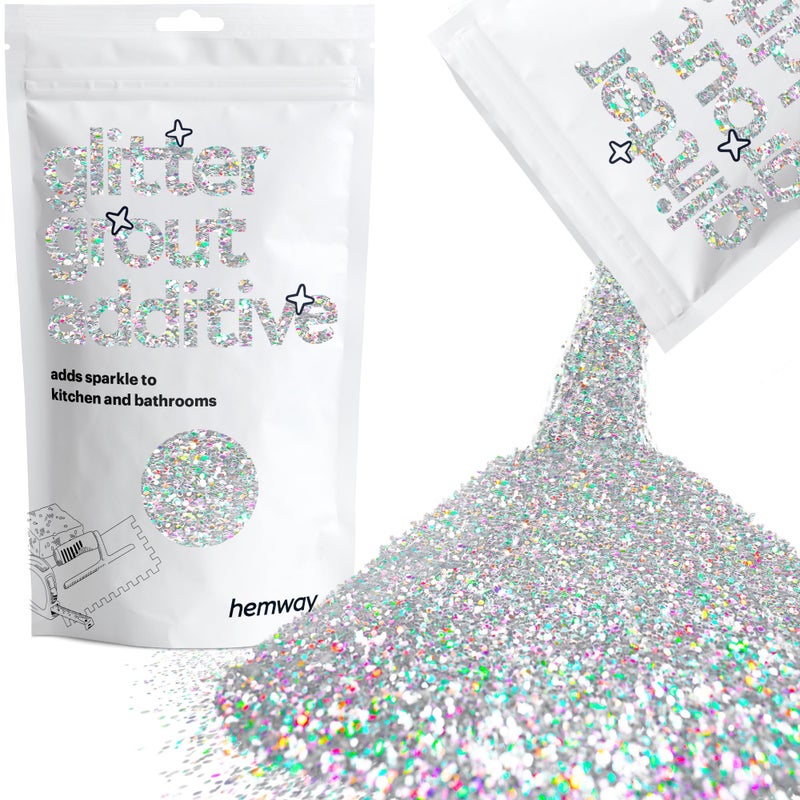 Hemway Glitter Grout Additive add Sparkle to Mosaic Tiles Bathrooms Wet Rooms Kitchens Tiled Based Rooms and Cement Based Grouts 100g 35oz Silver Holographic