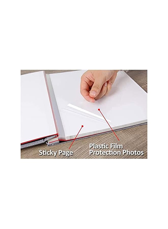 The Bros ألبوم صور كبير مع نافذة، ألبوم لاصق من الكتان، 28 × 27 سم صفحات فارغة عتيقة لذكريات (رمادي) - Image 2