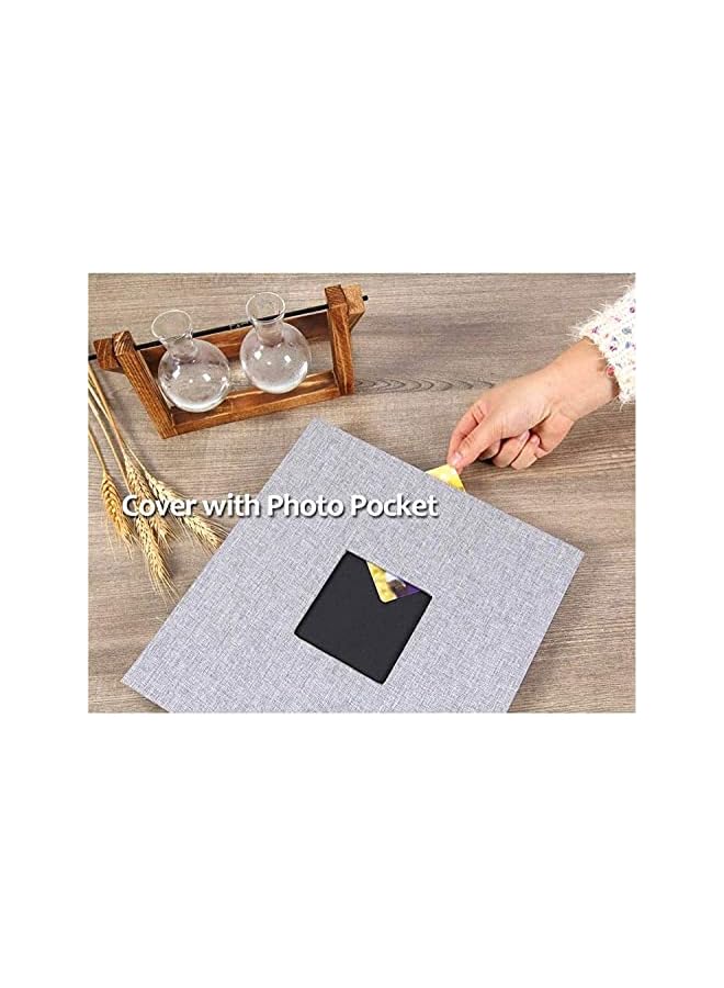 The Bros ألبوم صور كبير مع نافذة، ألبوم لاصق من الكتان، 28 × 27 سم صفحات فارغة عتيقة لذكريات (رمادي) - Image 3