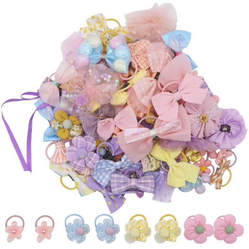 FZBNSRKO 44pcs Colorful Flower Hair Ties Handmade Hair Bows TiesCute Girls Hair TieColorful Elastic Kids Hair Ties for Baby Girls Infants ToddlersRandom Style Mixed Style1 - Image 4
