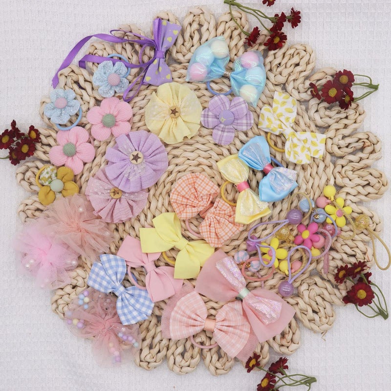 FZBNSRKO 44pcs Colorful Flower Hair Ties Handmade Hair Bows TiesCute Girls Hair TieColorful Elastic Kids Hair Ties for Baby Girls Infants ToddlersRandom Style Mixed Style1 - Image 5