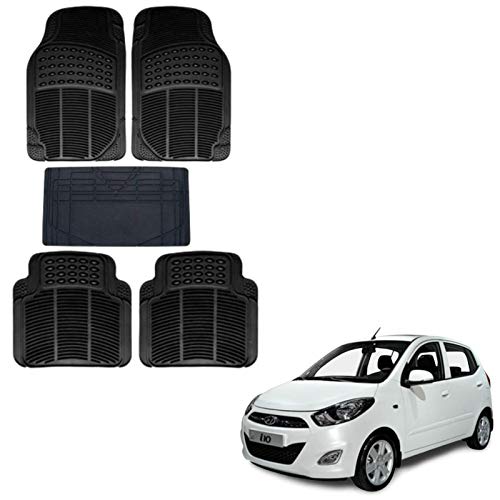 Autokaar All Weather Rubber Car Floor Mat, Anti Skid PVC Car Foot Mat for Hyundai I10 (Set of 5, Black) Washable - Image 1