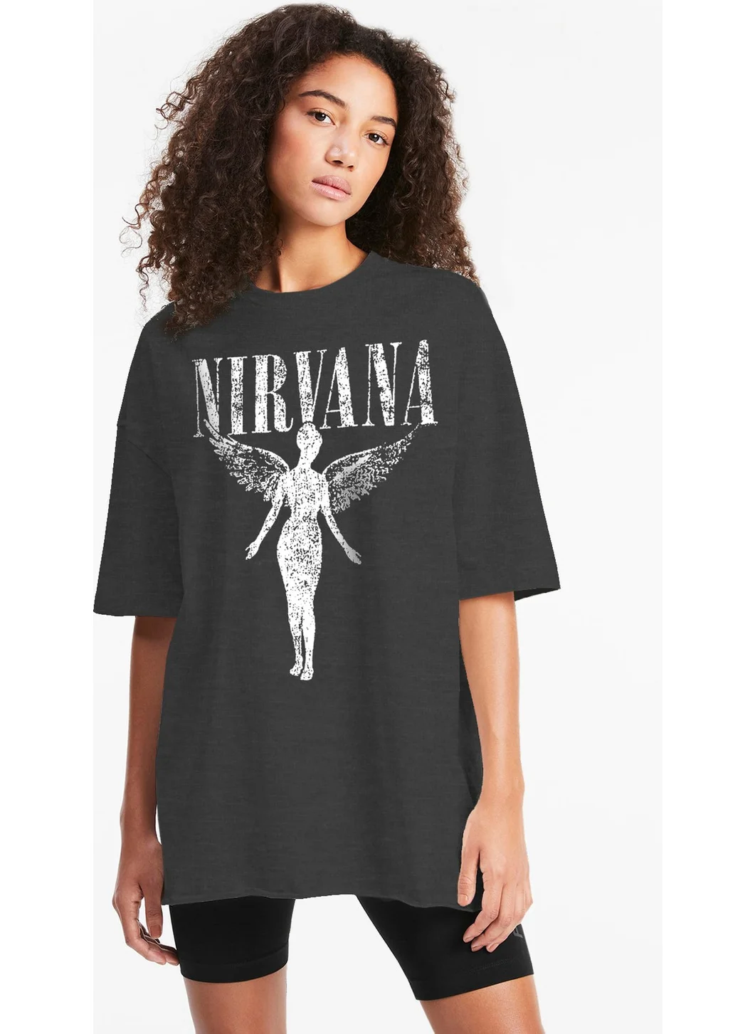 Rock&Roll Angel Nirvana Oversize Anthracite Short Sleeve Women's T-Shirt