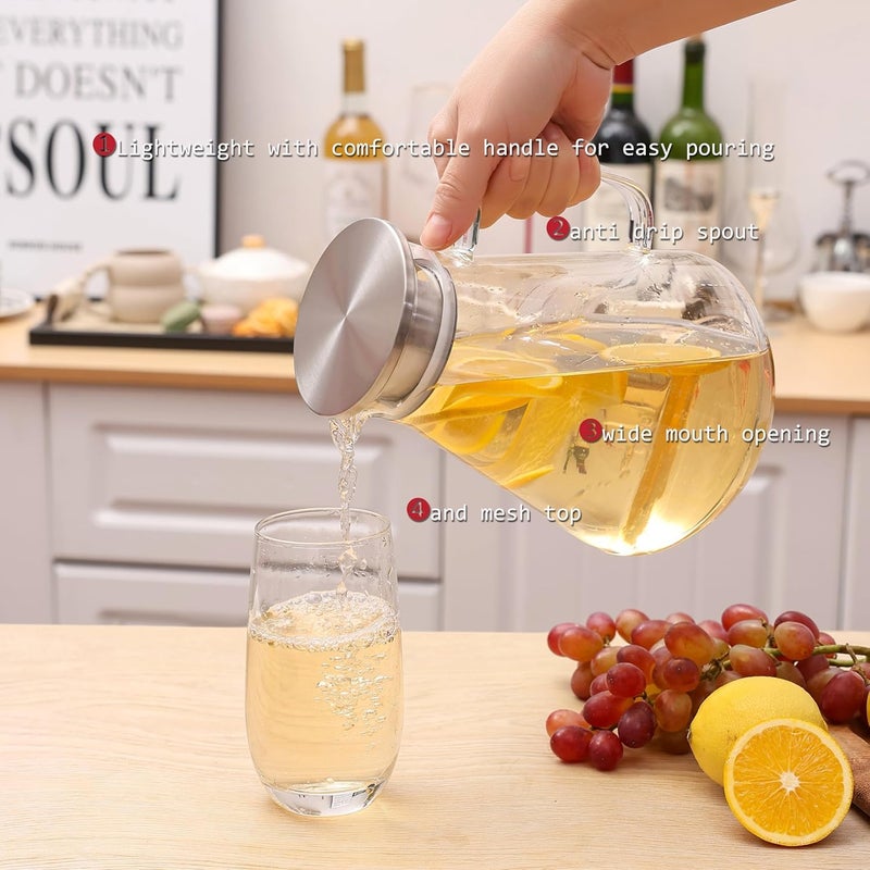 Bellemax Water jug Crystal Clear Glass Pitcher Beverage Dispenser with Pour Spout Shatterproof Catering and Restaurant Serveware for Cold Drinks, Water, Lemonade, Beer, and (Desire 1200 ML Set of 1) - Image 3