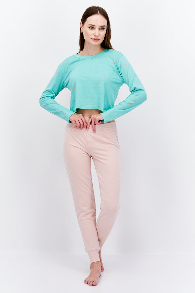 Chaser Women Crew Neck Long Sleeves Allover Print Shirt, Green - Image 4