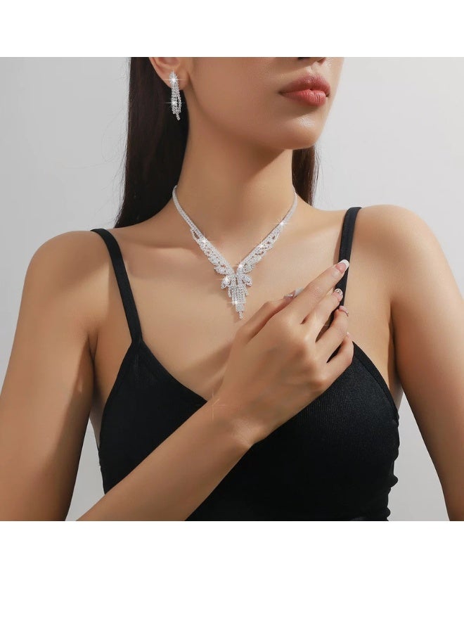 Onchic Vintage Wedding Jewelry Set with Sparkling butterful-Shaped Cubic Zirconia Inlay - Necklace, Earrings  Set in Middle Eastern Style for Weddings, Banquets, and Parties - Image 5