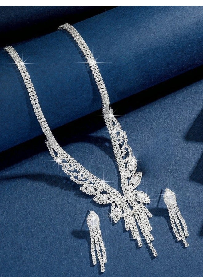 Onchic Vintage Wedding Jewelry Set with Sparkling butterful-Shaped Cubic Zirconia Inlay - Necklace, Earrings  Set in Middle Eastern Style for Weddings, Banquets, and Parties - Image 4