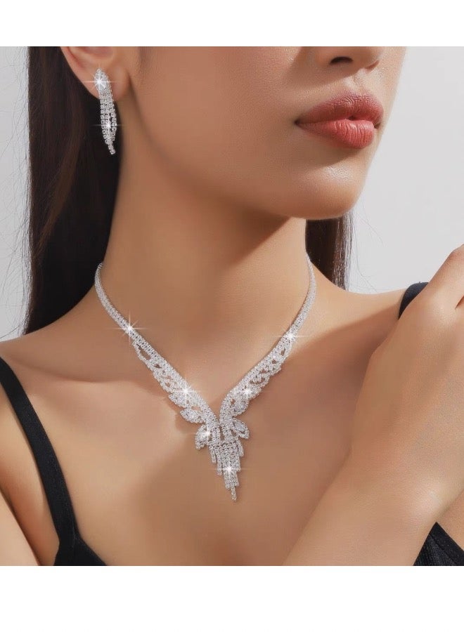 Onchic Vintage Wedding Jewelry Set with Sparkling butterful-Shaped Cubic Zirconia Inlay - Necklace, Earrings  Set in Middle Eastern Style for Weddings, Banquets, and Parties - Image 3