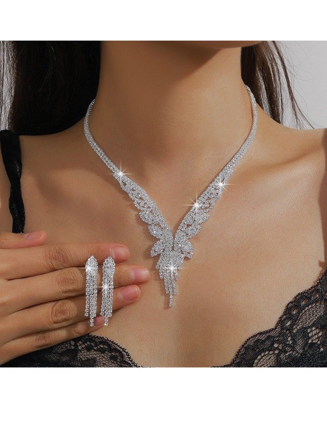Onchic Vintage Wedding Jewelry Set with Sparkling butterful-Shaped Cubic Zirconia Inlay - Necklace, Earrings  Set in Middle Eastern Style for Weddings, Banquets, and Parties - Image 2
