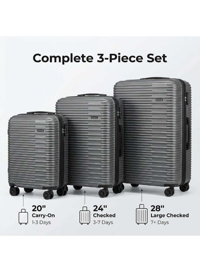 سبيس تتضمن مجموعة حقائب السفر المكونة من ثلاث قطع والمصنوعة من مادة ABS تصميمًا صلبًا مزودًا بعجلات دوارة، وقفل TSA، وتصميمًا قابلًا للتوسيع؛ وهي مناسبة للجنسين. - Image 2