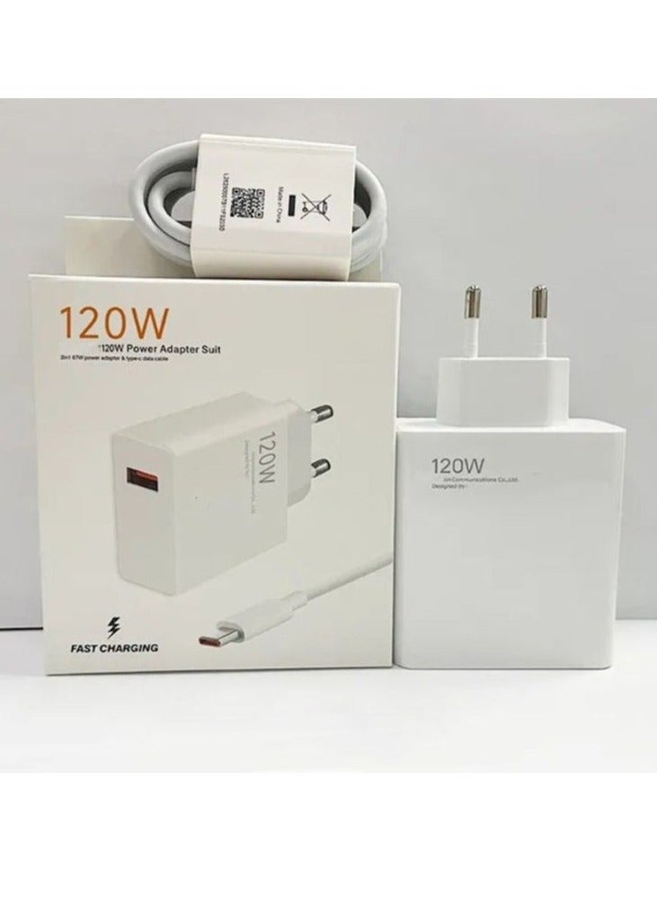 "120W Turbo Fast Charge EU GaN Adapter – Hypercharge for Redmi Note 11/12/13 Pro+ 5G & Mi 14/13/13T, Cable Included" - Image 1
