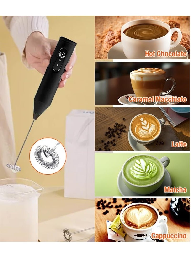 معرض الأعياد خلاط حليب كهربائي، خلاط قهوة كهربائي صغير محمول باليد مع خفاقة زنبركية، 3 سرعات، صانع رغوة قابل لإعادة الشحن، خلاط مشروبات للقهوة واللاتيه والماتشا والكابتشينو والشوكولاتة الساخنة (بطارية سوداء متضمنة) - Image 4