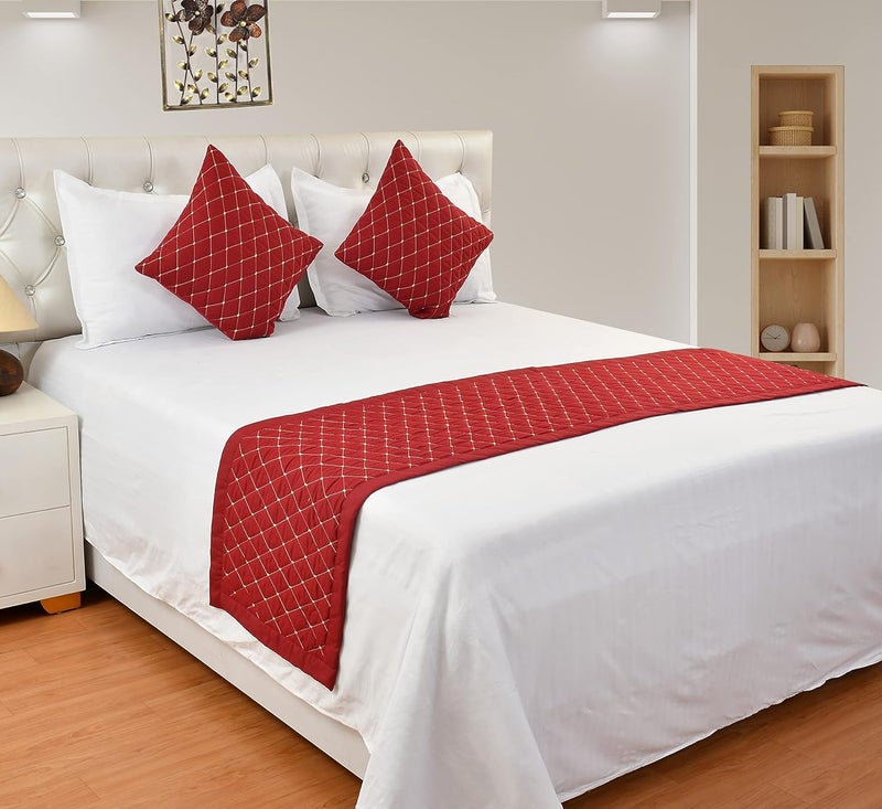 Harbell Home شال سرير مخمل مزخرف 200TC مع أغطية وسائد مطابقة / غطاء مرتبة واقي / شال ملاءات سرير / مجموعة زخرفية لغرف النوم / غرف الفنادق / غرف الضيوف. (مارون) - Image 1