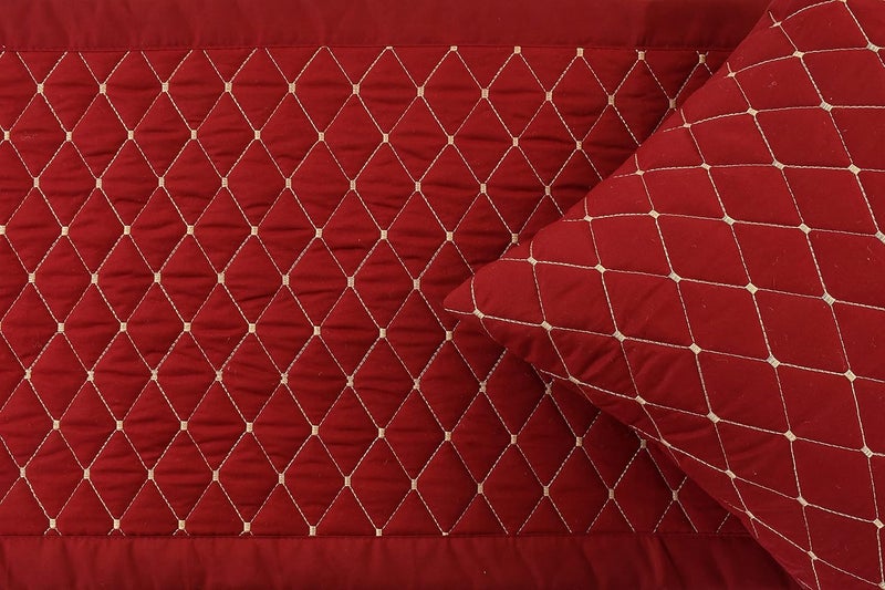 Harbell Home شال سرير مخمل مزخرف 200TC مع أغطية وسائد مطابقة / غطاء مرتبة واقي / شال ملاءات سرير / مجموعة زخرفية لغرف النوم / غرف الفنادق / غرف الضيوف. (مارون) - Image 2