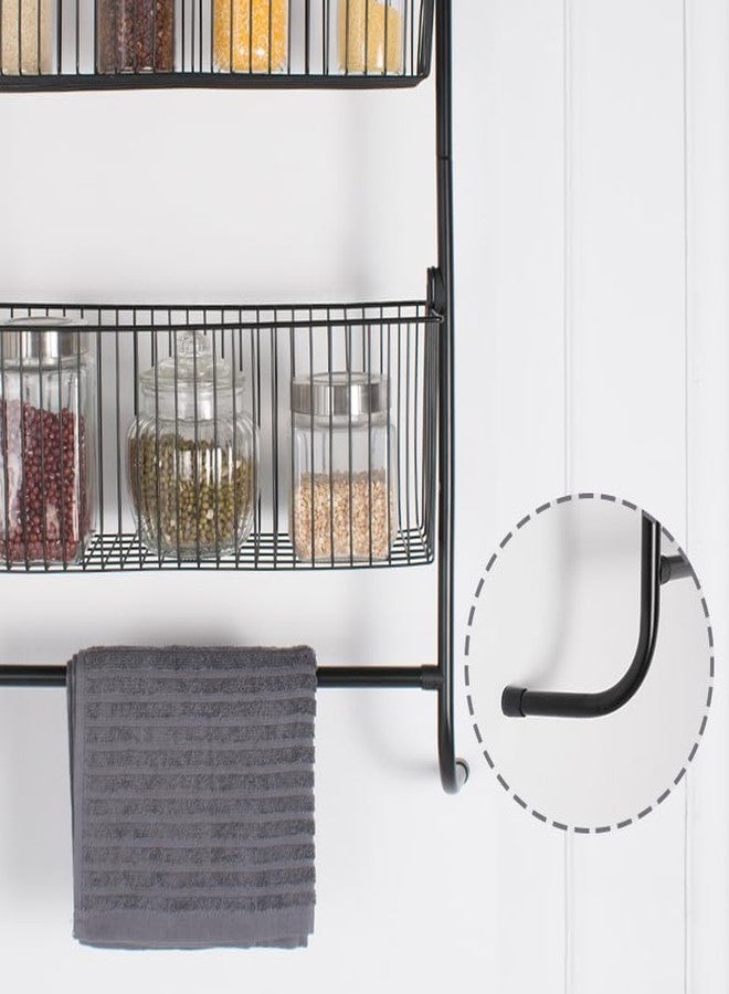 منظم فاخر يُعلق فوق الباب، منظم معدني، سلال شبكية ثلاثية الطبقات تُعلق وتُثبت على الحائط، سهل التركيب، أسود - Image 2