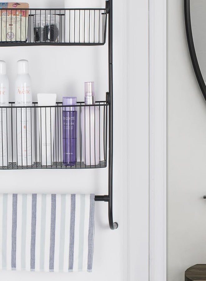 منظم فاخر يُعلق فوق الباب، منظم معدني، سلال شبكية ثلاثية الطبقات تُعلق وتُثبت على الحائط، سهل التركيب، أسود - Image 3