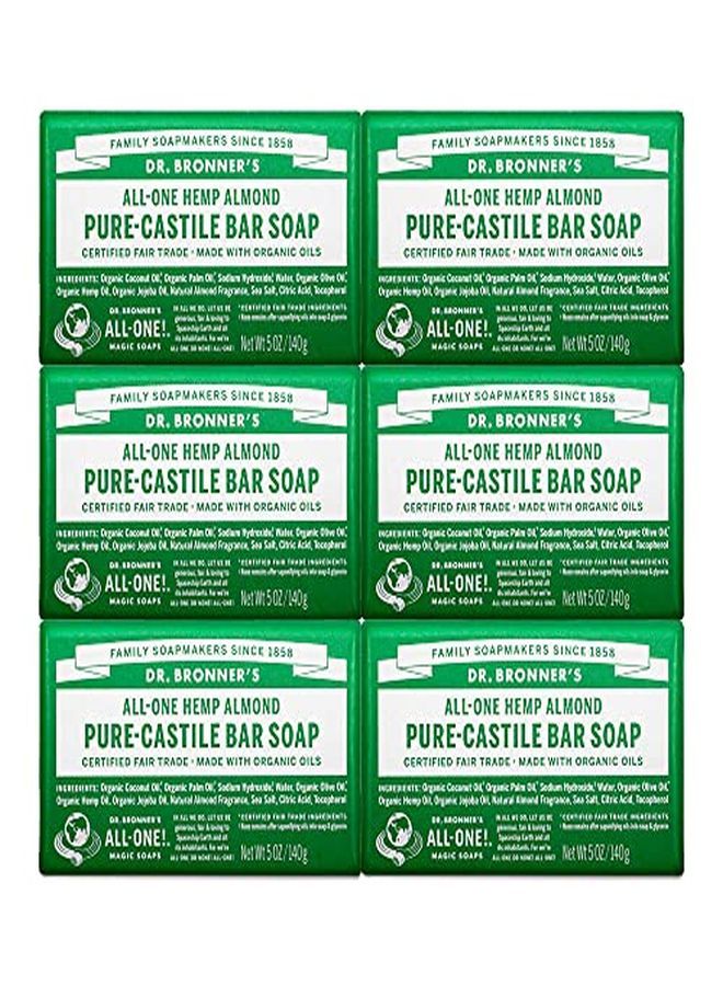 Dr. Bronner?S - Pure-Castile Bar Soap (Almond, 5 Oz, 6-Pack) - Made With Organic Oils, For Face, Body & Hair, Gentle & Moisturizing, Biodegradable, Vegan, Cruelty-Free, Non-Gmo