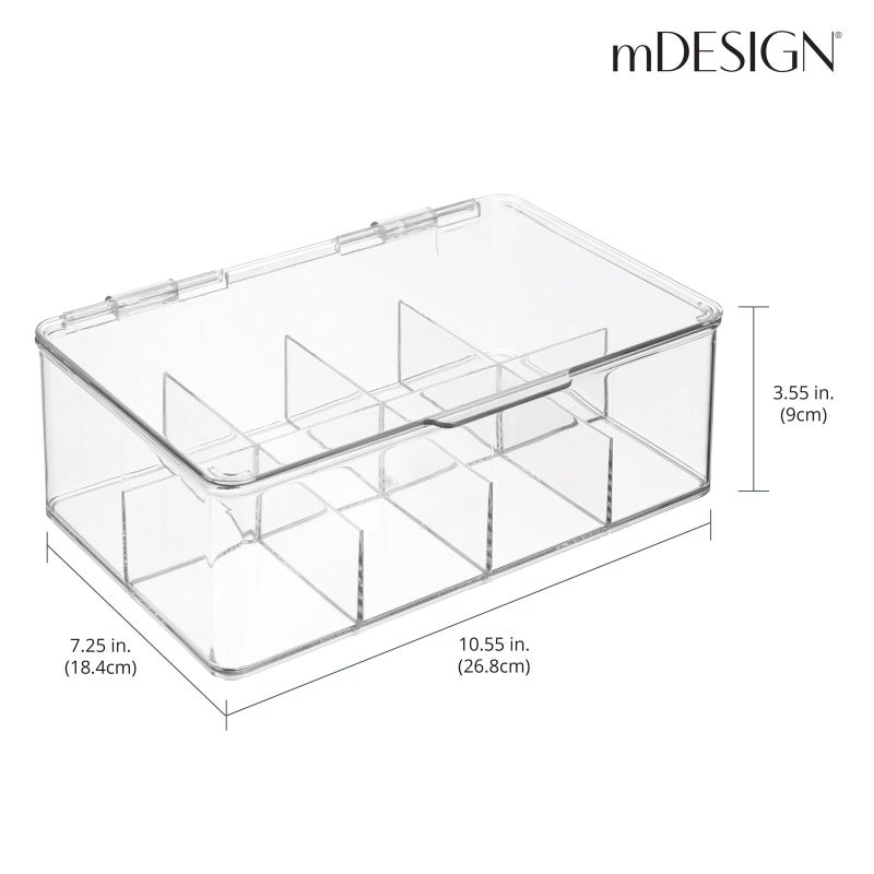 mDesign Tea Bag Single Serve Pouch Divided Box Holder Organizer, Clear - Image 4