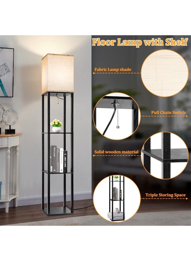 DIDA Floor Lamp with Shelves, Modern Square Standing Lamp with 3 Color Temperature Bulb, Corner Display Bookshelf Lamp for Living Room and Bedroom Black  - Image 4