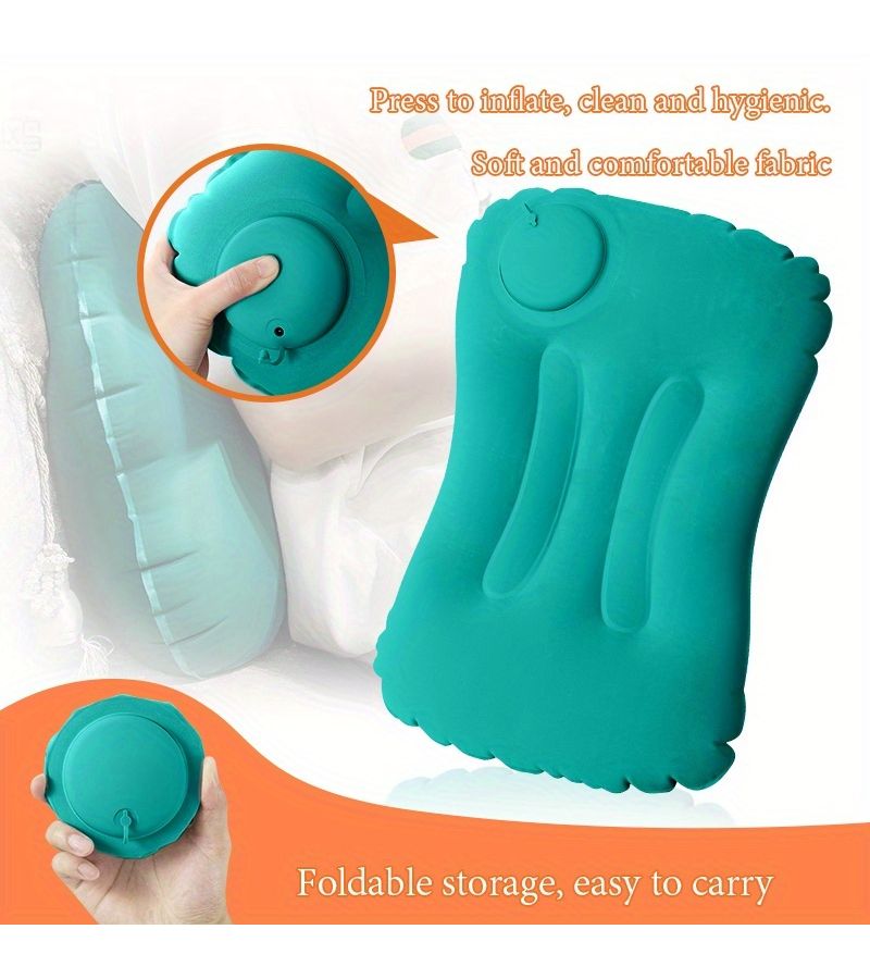 Grey Foldable Travel Inflatable Pillow Portable Press Type For Home Work Camping - Image 2