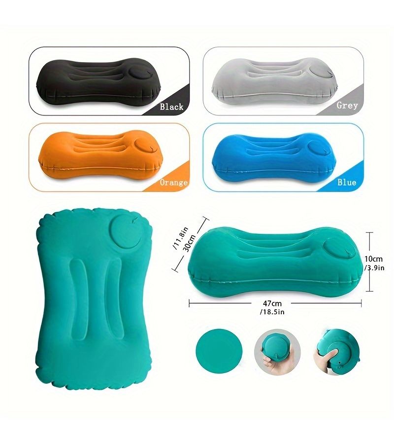 Grey Foldable Travel Inflatable Pillow Portable Press Type For Home Work Camping - Image 1