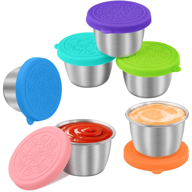 LIEMAND 6x2.7 oz Salad Dressing Container to Go, Leakproof Reusable Stainless Steel small container with lid,Sauce Containers for Lunch box,Picnics,Travel,Office and Meal Prep - Image 1