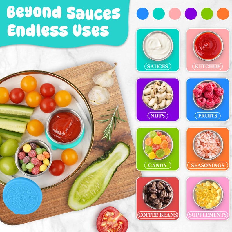 LIEMAND 6x2.7 oz Salad Dressing Container to Go, Leakproof Reusable Stainless Steel small container with lid,Sauce Containers for Lunch box,Picnics,Travel,Office and Meal Prep - Image 4