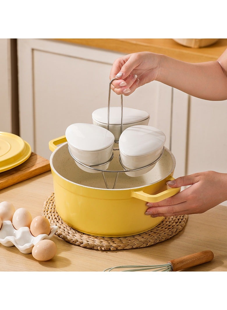 عام **طقم أطباق تبخير خزفية على شكل مروحة - 3 قطع مع أغطية وحامل من الفولاذ المقاوم للصدأ للكاسترد والوجبات الجانبية** - Image 2