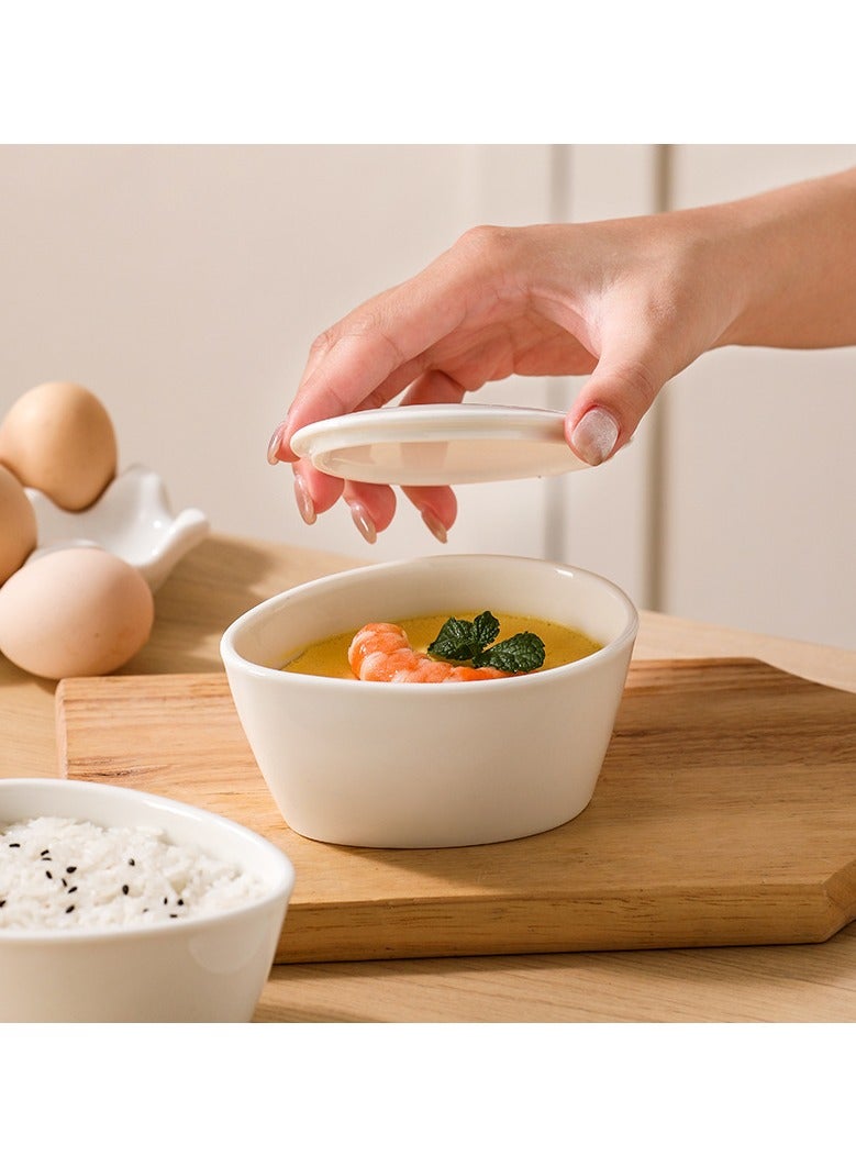 عام **طقم أطباق تبخير خزفية على شكل مروحة - 3 قطع مع أغطية وحامل من الفولاذ المقاوم للصدأ للكاسترد والوجبات الجانبية** - Image 3