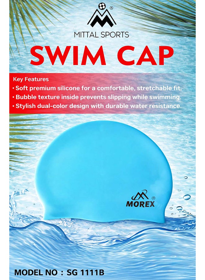 ELAN Morex Premium Silicone Swim Cap - Blue - High-Elasticity Waterproof Swimming Cap for Adults & Youth, Snug Fit for Long & Short Hair, Professional Racing & Swim Cap - Image 2