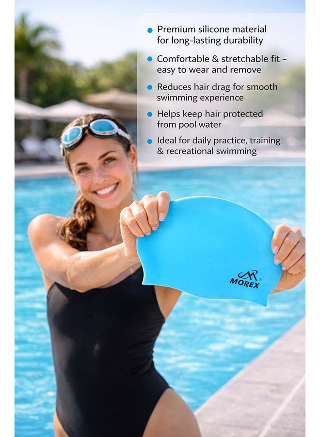 ELAN Morex Premium Silicone Swim Cap - Blue - High-Elasticity Waterproof Swimming Cap for Adults & Youth, Snug Fit for Long & Short Hair, Professional Racing & Swim Cap - Image 5