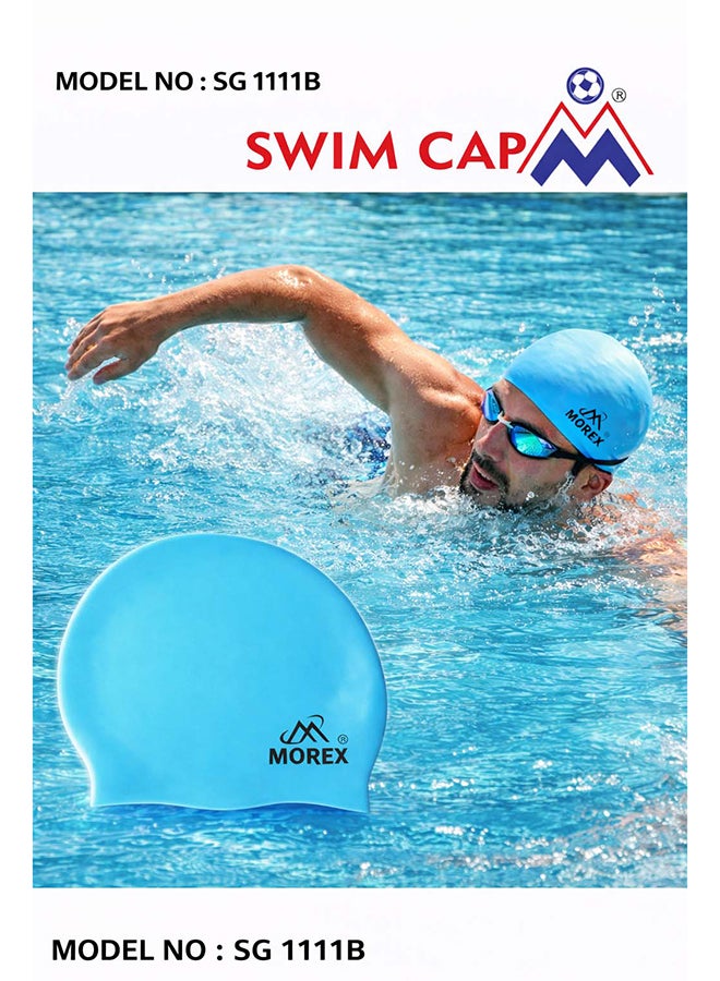 ELAN Morex Premium Silicone Swim Cap - Blue - High-Elasticity Waterproof Swimming Cap for Adults & Youth, Snug Fit for Long & Short Hair, Professional Racing & Swim Cap - Image 3