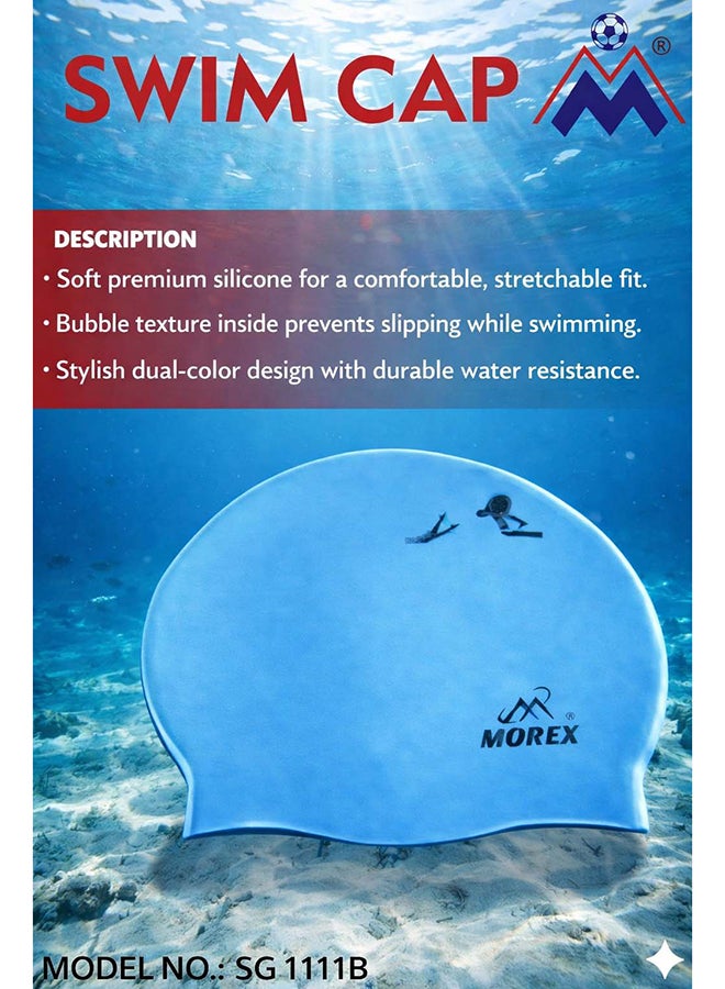 ELAN Morex Premium Silicone Swim Cap - Blue - High-Elasticity Waterproof Swimming Cap for Adults & Youth, Snug Fit for Long & Short Hair, Professional Racing & Swim Cap - Image 4