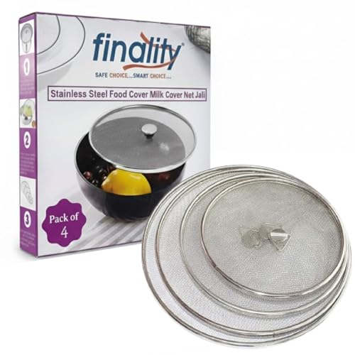 FINALITY Stainless Steel Food Cover/Milk Cover Jali/Steel Jali/Multipurpose Net Lid Set of 4, Silver Color - Image 1