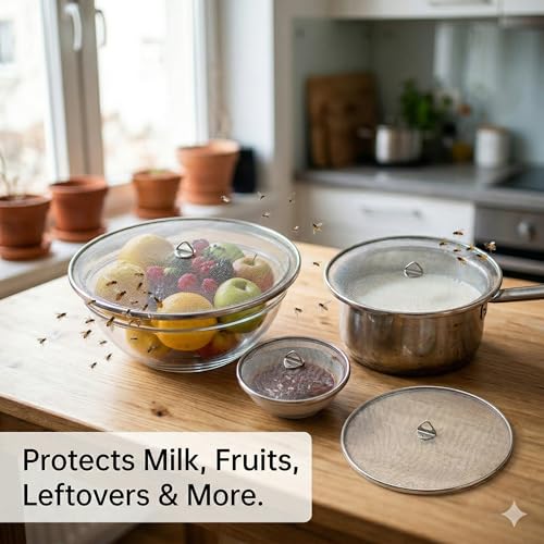 FINALITY Stainless Steel Food Cover/Milk Cover Jali/Steel Jali/Multipurpose Net Lid Set of 4, Silver Color - Image 3