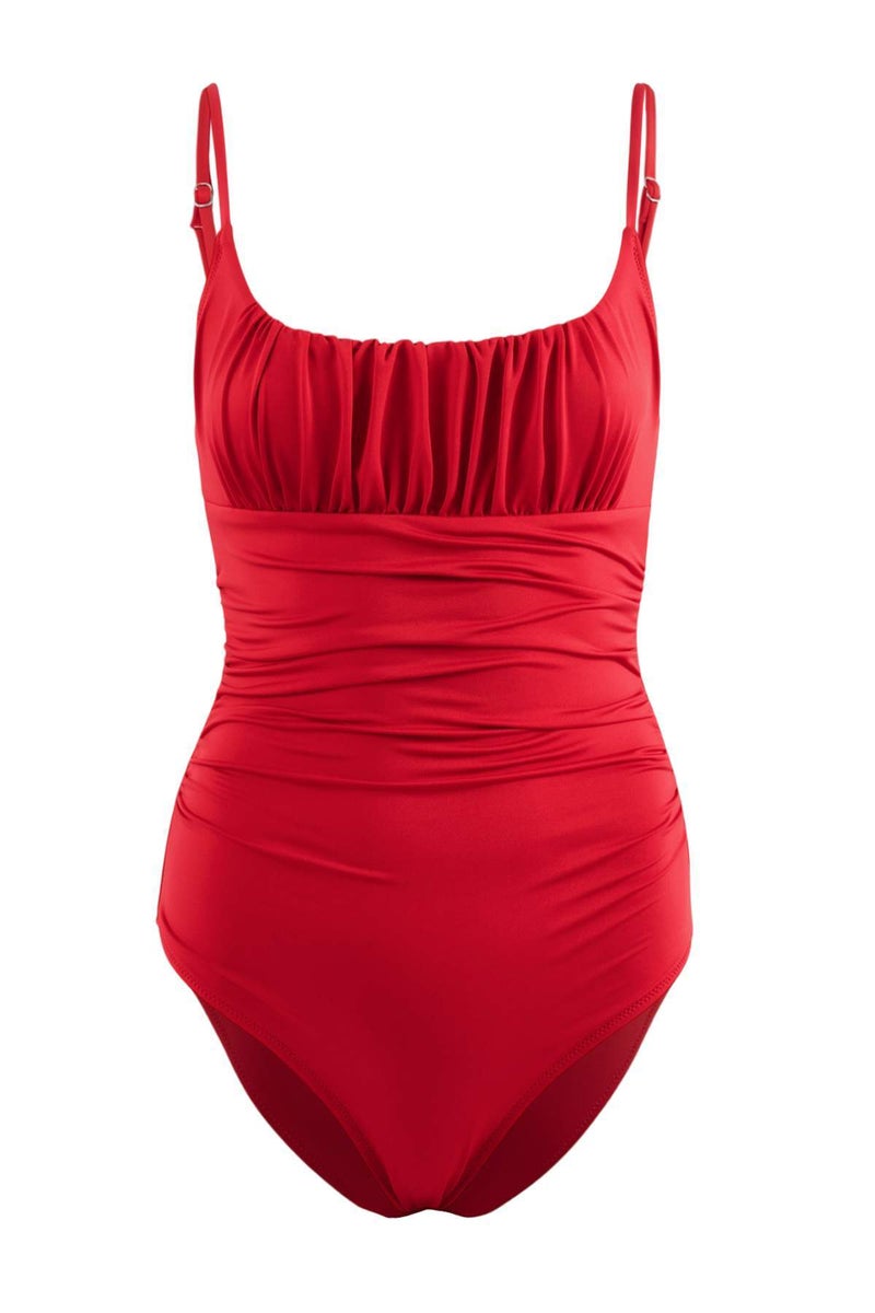 trendyol Red Square Collar Draped Hipster Swimsuit Tbess25Ma00124 - Image 4