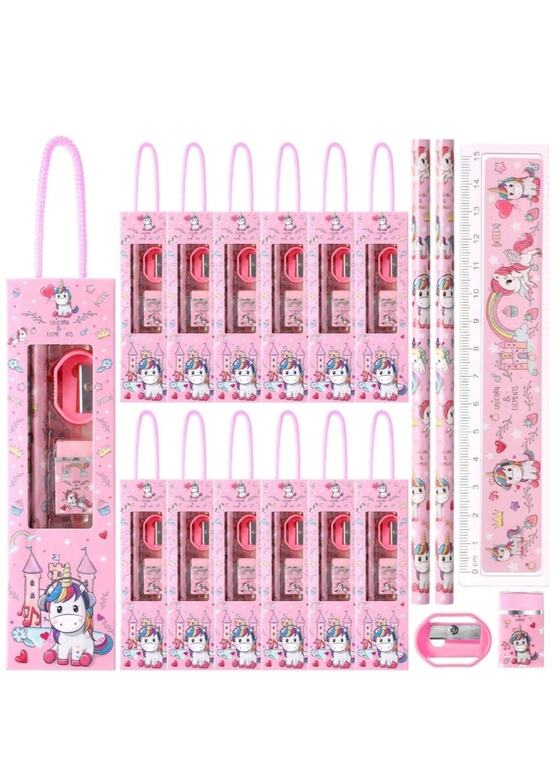 DAILYCHIC 12 Boxes Stationery Set，Back to School Supplies Kit for Kids Including Pencils Eraser Ruler Sharpeners for Students Gifts Classroom Rewards Party Favors (Unicorn) - Image 1