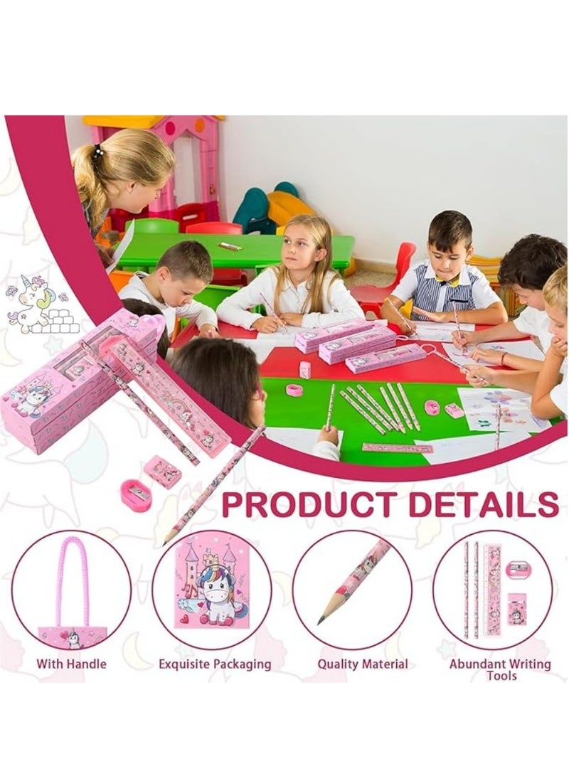 DAILYCHIC 12 Boxes Stationery Set，Back to School Supplies Kit for Kids Including Pencils Eraser Ruler Sharpeners for Students Gifts Classroom Rewards Party Favors (Unicorn) - Image 3
