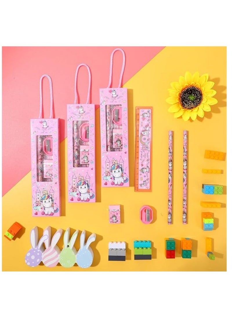 DAILYCHIC 12 Boxes Stationery Set，Back to School Supplies Kit for Kids Including Pencils Eraser Ruler Sharpeners for Students Gifts Classroom Rewards Party Favors (Unicorn) - Image 4