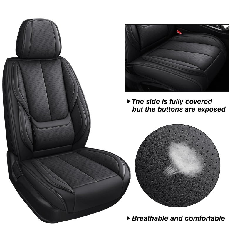 MINGBRON Black Car Seat Cover with Lumbar Support, Car Seat Protector Waterproof, Nappa Leather Car Seat Cushion, Car Seat Covers Front Seats and Back Fit for Most Cars - Image 5