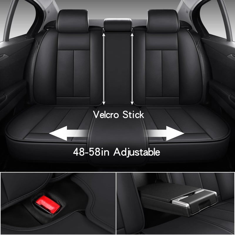 MINGBRON Black Car Seat Cover with Lumbar Support, Car Seat Protector Waterproof, Nappa Leather Car Seat Cushion, Car Seat Covers Front Seats and Back Fit for Most Cars - Image 3