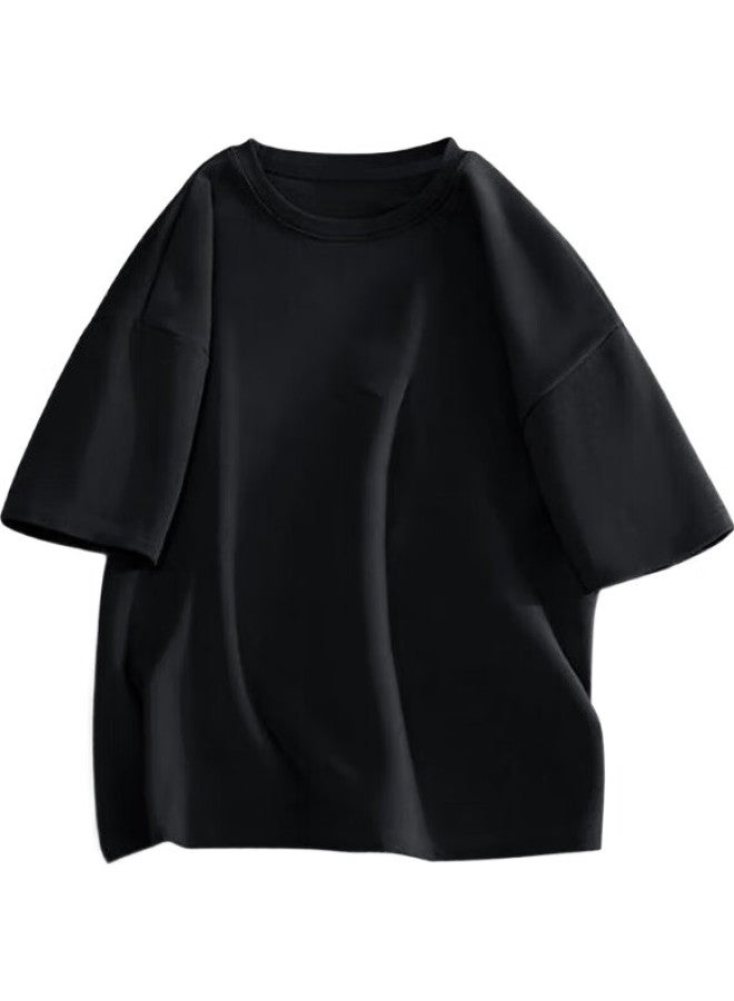 GENIOLAMODE Men'S Short Sleeve T-Shirt Solid Color Loose Fit Casual Pure Cotton Five-Point Sleeve Summer Comfortable T-Shirt - Image 3