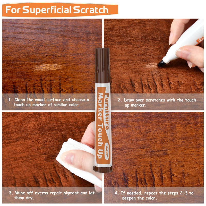 REALINN Wood Furniture Repair Kit 8 Dark Colors- Wood Fillers and Touch Up Markers, Repair Scratch, Cracks, Discoloration for Wooden Door, Floor, Table, Cabinet - Image 3