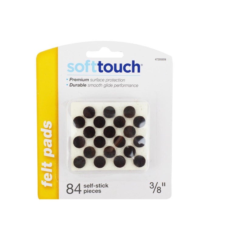 SoftTouch 3/8" Round Mini Self-Stick Furniture Slider Felt Pads for Hard Surfaces, Noise-Reducing Adhesive Furniture Moving Pads for Beds, Sofas, Dressers, 84-Count, Brown - Image 1